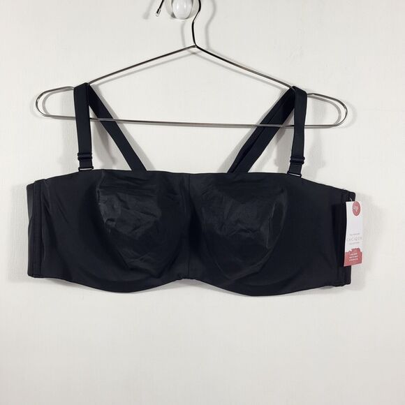 Cacique Lane Bryant Black Smooth Lightly Lined Multi Way Strapless Bra 44C Black - Picture 2 of 5
